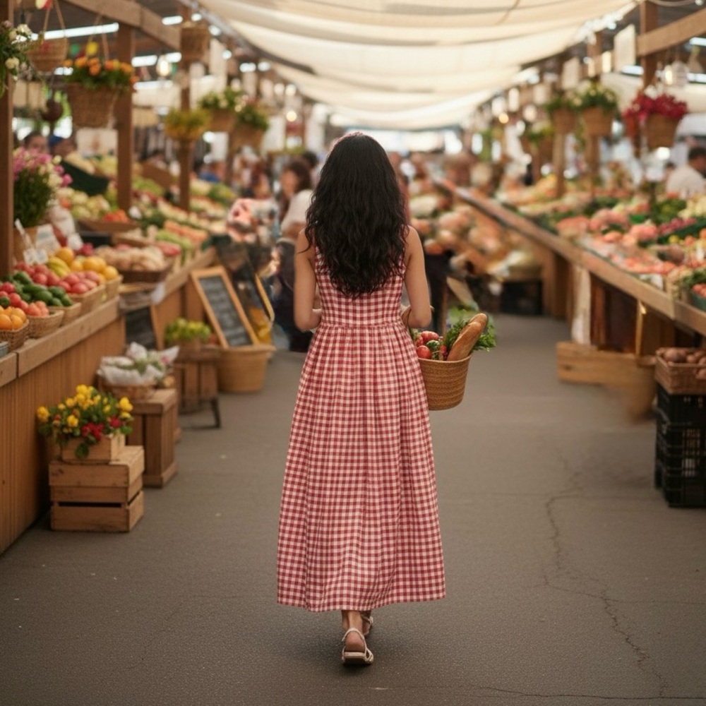 Red Gingham Maxi Dress | Size 10 - Picture 2 of 5